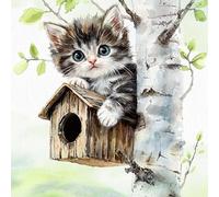 Napkins Paper 33 x 33 cm 3-Ply Pack of 20 - Sustainable & High Quality - Disposable Spring Napkins with Kitten & Bird House - Paper Napkins for Spring Summer Table Decoration