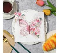 Napkins Pink Butterfly Flower Table Decoration, Anniversary Decoration, Disposable Party Serviettes Napkins, Perfect for Birthdays, Weddings, Communion and Celebrations20 Packs(33x33cm)