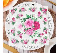 Napkins Pink Flowers Table Decoration, Anniversary Decoration, Disposable Party Serviettes Napkins, Perfect for Birthdays, Weddings, Communion and Celebrations20 Packs(33x33cm)