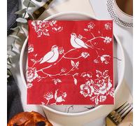 Napkins Red Flower Bird Disposable Table Napkins - Soft and Strong Paper Serviettes for All Occasions - Everyday Tissues for Cleaning Spills Wiping Surfaces 20 Packs(33x33cm)