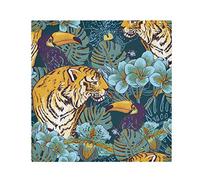 Napkins Tropical Palm Leaf Tiger Toucan Dinner Napkin Paper Satin Polyester Cloth Reusable Napkins for Table Kids 20x20 in, 1 Pc
