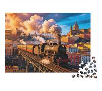 Naples Adult Jigsaws 1000Pc Recycled Material Retro Steam Train Jigsaw Puzzle Educational Game Decompression Parent Child Game Props for Home 38x26cm/1000pcs