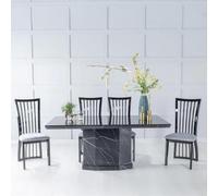 Naples Black Marble Dining Set - Athena Black High Gloss Slatted Back Dining Chair with Grey Seat Pads