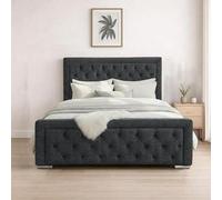 Naples Charcoal Upholstered Chesterfield Small Double Bed Frame, Modern Luxury Floor-Standing Headboard & Footboard