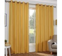 Naples Deep Yellow OCHRE 100% Cotton Eyelet Ring Top Lined Curtains. 3 Sizes. (66 x 72)