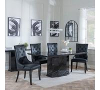 Naples Dining Set - 6 Seater - 160cm - Black Marble - Carmela Dining Chairs - Black Leather