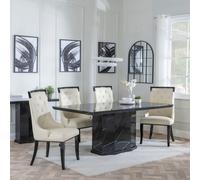 Naples Dining Set - 6 Seater - 160cm - Black Marble - Carmela Dining Chairs - Cream Leather