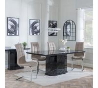 Naples Dining Set - 6 Seater - 160cm - Black Marble - Jamison Dining Chairs - Beige Faux Leather