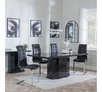 Naples Dining Set - 6 Seater - 160cm - Black Marble - Jamison Dining Chairs - Black Faux Leather