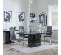 Naples Dining Set - 6 Seater - 160cm - Black Marble - Jamison Dining Chairs - Grey Faux Leather