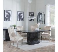 Naples Dining Set - 6 Seater - 160cm - Black Marble - Lion Knocker Back Dining Chairs - Champagne Velvet Fabric - Chrome Legs