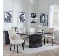 Naples Dining Set - 6 Seater - 160cm - Black Marble - Lion Knocker Back Dining Chairs - Champagne Velvet Fabric - Black Wooden Legs