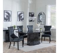Naples Dining Set - 6 Seater - 160cm - Black Marble - Mimi Dining Chairs - Black Leather