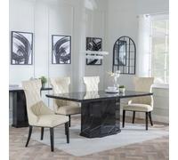 Naples Dining Set - 6 Seater - 160cm - Black Marble - Mimi Dining Chairs - Cream Leather