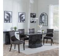 Naples Dining Set - 6 Seater - 160cm - Black Marble - Paris Dining Chairs - Brown Leather - Brown Legs