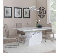Naples Dining Set - 6 Seater - 160cm - White Marble - Bianco Dining Chairs - Beige Faux Leather