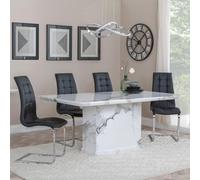 Naples Dining Set - 6 Seater - 160cm - White Marble - Jamison Dining Chairs - Black Faux Leather