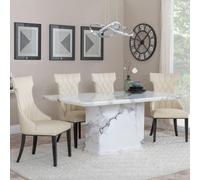 Naples Dining Set - 6 Seater - 160cm - White Marble - Mimi Dining Chairs - Cream Leather