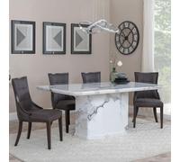 Naples Dining Set - 6 Seater - 160cm - White Marble - Paris Dining Chairs - Brown Leather - Brown Legs