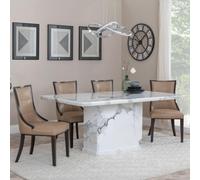 Naples Dining Set - 6 Seater - 160cm - White Marble - Paris Dining Chairs - Taupe Leather - Brown Legs