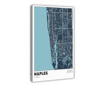 Naples Map, Florida, FL Modern Wall Prints Abstract Geometric Minimalist Art Framed Canvas Prints For Office Bedroom Wall Decor 20x30inch(50x75cm)