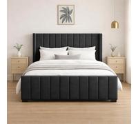 Naples Upholstered Black Vertical Line Super King Size Bed Frame, Modern Luxury Floor-Standing Headboard & Footboard