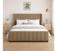Naples Upholstered Mink Vertical Line Small Double Bed Frame, Modern Luxury Floor-Standing Headboard & Footboard