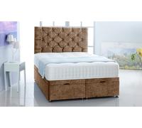 Naples Velvet Ottoman Divan Bed With Mattress and Chesterfield Headboard: Cream / 2FT6 Small Single