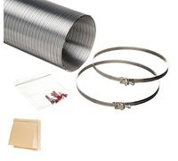 NaplesUK Universal 100mm Cooker Hood Ducting Kit Semi Rigid Aluminium 102mm Internal Diameter Hose Length 1.5 Metre With Cowled Beige Grille