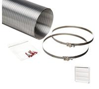 NaplesUK Universal 125mm Cooker Hood Ducting Kit Semi Rigid Aluminium 127mm Internal Diameter Hose Length 1.5 Metre With 3 Flaps Gravity White Grille