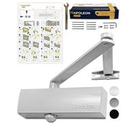 NAPOLEON N-1000 Robust Automatic Door Closer - EN1154/EN1634 Standards - Commercial & Residential - Door from 20Kg to 60Kg Size 3 - Drilling Template - Easy and Quick Installation (White)