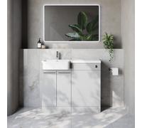 Napoli 250 2 Door Vanity Unit Toilet Suite with Left Hand Round Rico Semi Recessed Basin | Gloss Grey Pearl | MDF | 1000mm