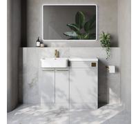 Napoli 250 2 Door Vanity Unit Toilet Suite with Left Hand Round Rico Semi Recessed Basin | Gloss Grey Pearl | MDF | 1000mm