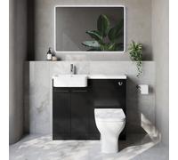 Napoli 250 2 Door Vanity Unit Toilet Suite with Left Hand Round Rico Semi Recessed Basin | Matt Black | MDF | 1000mm