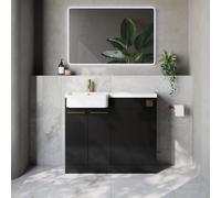 Napoli 250 2 Door Vanity Unit Toilet Suite with Left Hand Round Rico Semi Recessed Basin | Matt Black | MDF | 1000mm