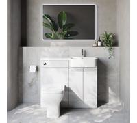 Napoli 250 2 Door Vanity Unit Toilet Suite with Right Hand Round Rico Semi Recessed Basin | Gloss White | MDF | 1000mm