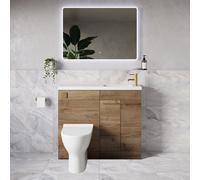 Napoli 250 2 Door Vanity Unit Toilet Suite with Round Silvo Basin | Tobacco Oak | MDF | 1000mm