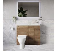 Napoli 250 2 Door Vanity Unit Toilet Suite with Round Silvo Basin | Tobacco Oak | MDF | 1000mm