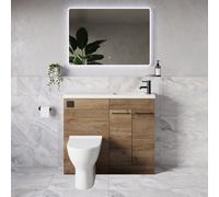Napoli 250 2 Door Vanity Unit Toilet Suite with Round Silvo Basin | Tobacco Oak | MDF | 1000mm