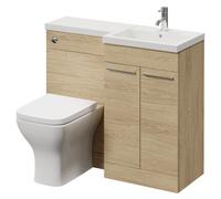Napoli 390 2 Door Vanity Unit Toilet Suite with Right Hand Square Lucia Basin | Light Oak | MDF | 1000mm