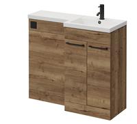 Napoli 390 2 Door Vanity Unit Toilet Suite with Right Hand Square Lucia Basin | Tobacco Oak | MDF | 1000mm
