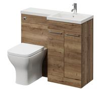 Napoli 390 2 Door Vanity Unit Toilet Suite with Right Hand Square Lucia Basin | Tobacco Oak | MDF | 1000mm