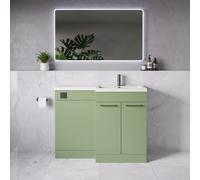 Napoli 390 2 Door Vanity Unit Toilet Suite with Square Right Hand Lucia Basin | Olive Green | MDF | 1100mm