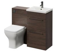 Napoli 390 2 Drawer Vanity Unit Toilet Suite with Glide Basin | Brown Oak | MDF | 1000mm