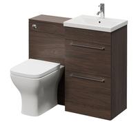 Napoli 390 2 Drawer Vanity Unit Toilet Suite with Glide Basin | Brown Oak | MDF | 1000mm
