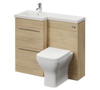 Napoli 390 2 Drawer Vanity Unit Toilet Suite with Left Hand Square Lucia Basin | Light Oak | MDF | 1000mm