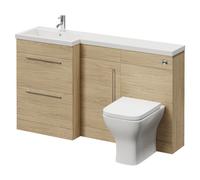 Napoli 390 2 Drawer Vanity Unit Toilet Suite with Left Hand Square Lucia Basin | Light Oak | MDF | 1500mm