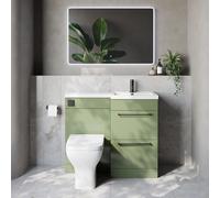 Napoli 390 2 Drawer Vanity Unit Toilet Suite with Right Hand Square Lucia Basin | Olive Green | MDF | 1000mm