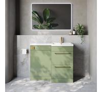 Napoli 390 2 Drawer Vanity Unit Toilet Suite with Right Hand Square Lucia Basin | Olive Green | MDF | 1000mm