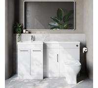 Napoli 390 3 Door Vanity Unit Toilet Suite with Left Hand Square Lucia Basin | Gloss White | MDF | 1500mm